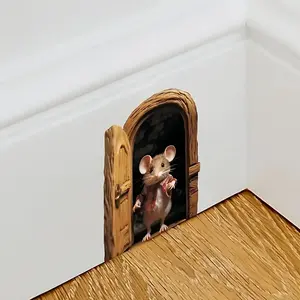 Artistic Decorative Mouse Hole Wall Sticker, Animal Theme Multi-Functional Decoration for Living Room Entrance, 2D Flat Design, Home Decor