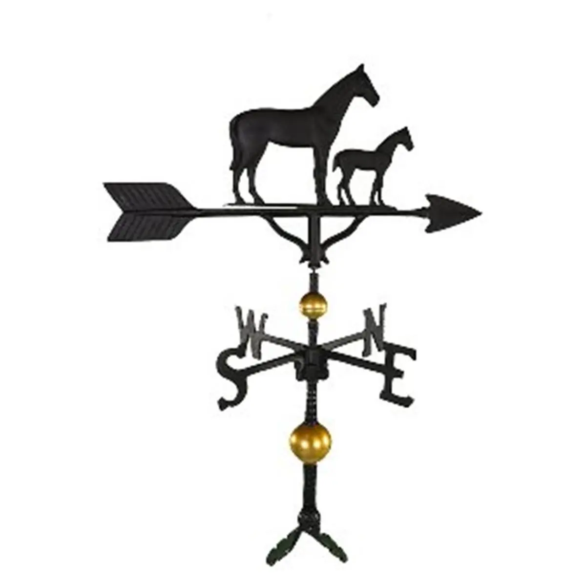 Montague Metal Products 300 Series 32 In. Deluxe Black Mare & Colt Weathervane - 23.25 In. Arrow, Hand Cast with Recycled Aluminum, Gold Anodizing, Adjustable Clutch Base, Medium Size Home/2 Car Garage Use