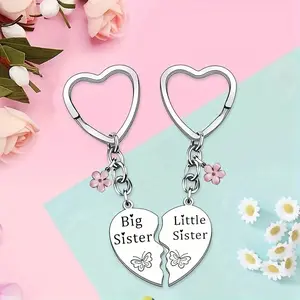 Stainless Steel Heart Theme Keychain Set (2 Pieces), Sisterhood Gift, Birthday Christmas Present, Durable Stainless Material