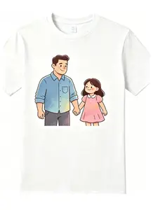 Vintage Dad And Daughter Print T-Shirt Men's Oversized Casual Streetwear Tee For Father's Day Gift