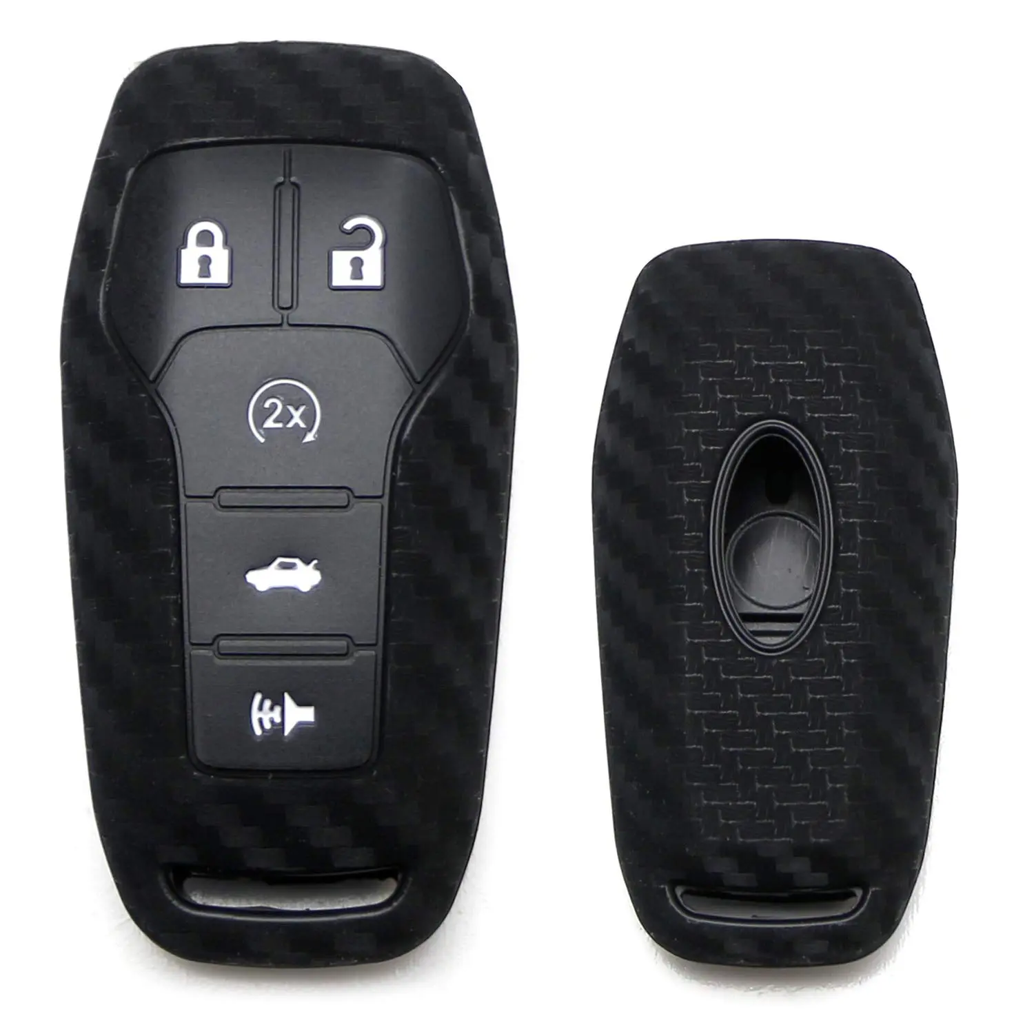 iJDMTOY Carbon Twill-Weave Pattern Soft Silicone Key Fob Cover For Ford or Lincoln 4/5-Button Intelligent Access Key Car Key Accessory Key Fob Protector