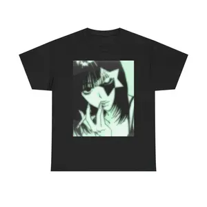 Y2K Unisex Heavy Cotton Tee Graphic T-Shirt, Anime-Inspired Apparel, Casual Streetwear, Straight Hair