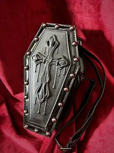 Gothic Cross Embossed Rivet Coffin Bag, Single Shoulder Halloween, Shiny Finish, Perfect for Gothic Fashion Enthusiasts