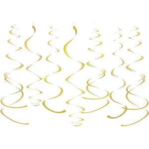 Gold Party Hanging Swirl Decorations Plastic Streamer for Ceiling, Pack of 28