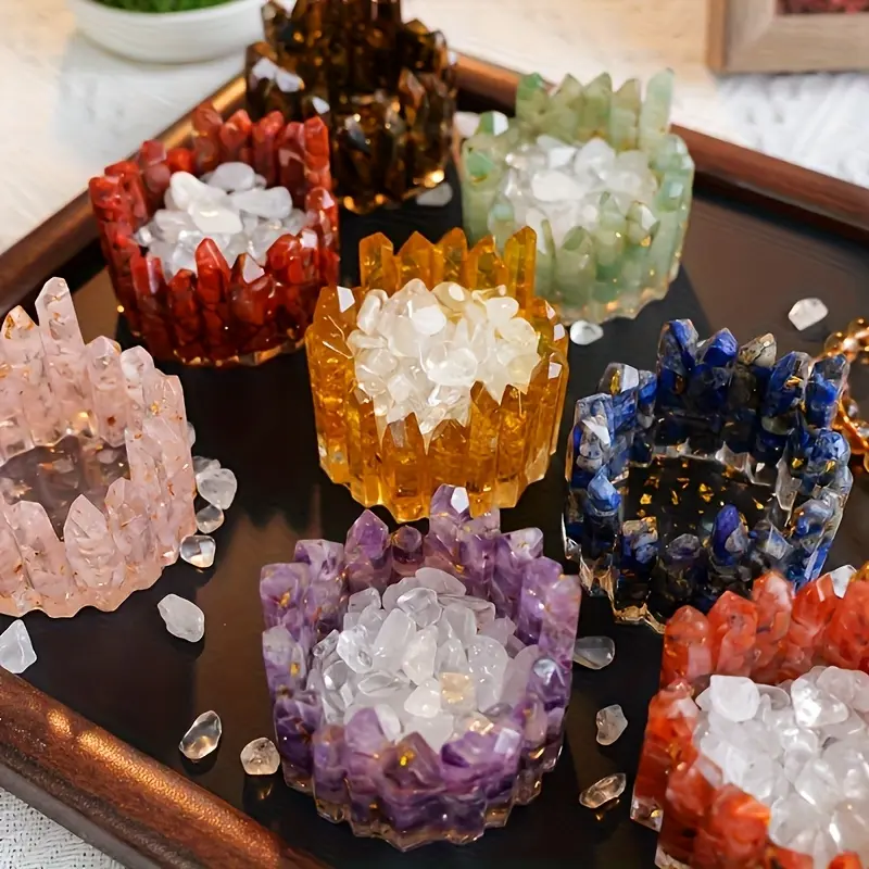 Crystal Pillar Bowl, (6-7cm) Infused with Natural Crystal Stone Handmade Candlestick, Crystal Stone Bracelet Jewelry Container Storage Box Ornament, Crystal Decorative Ornaments, Perfect for Gifts for Women, Home Decoration, Crystal Cluster