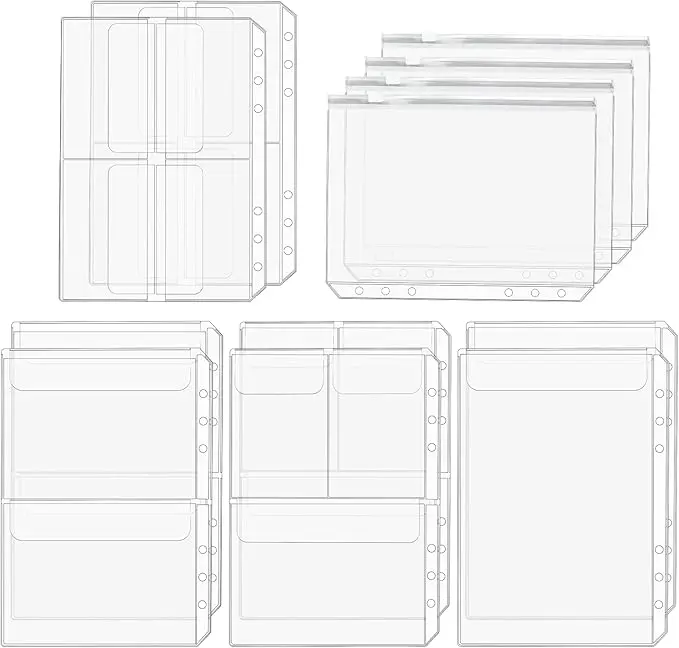 Premium A5 6-Hole Binder Zipper Folder with 12 Binder Inserts - Durable Office Stationery, Water-Resistant, Lightweight, Boosts Durability & Prolongs Usability, Streamlines Storage for 6-Ring Loose Leaf Notebooks, Travel Document Filing, Students, Confere