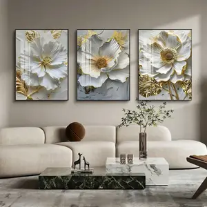 Flower Pattern Unframed Painting, 3 Counts/set Modern Canvas Wall Art, Wall Decor for Home Living Room Bedroom Office, Ornaments,Printed pattern, Modern Abstract Art