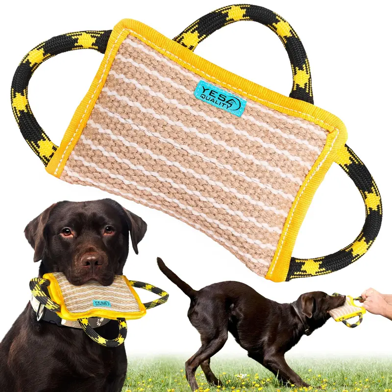 Medium-Large Dog Bite Pillow - High-Quality 2-in-1 Jute Durable Biting Pad & Tug Toy (10x7 in), 3 Comfortable Handles, Teeth-Safe Cushioning, for Indoor & Outdoor Games, Teaching Commands, Schutzhund Reward & Exercise