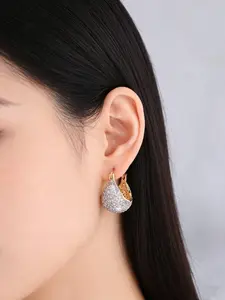 Elegant Zirconia Earrings Set, Dual-Tone Basket Design, Perfect for Parties & Events, High-Quality Jewelry Accessory