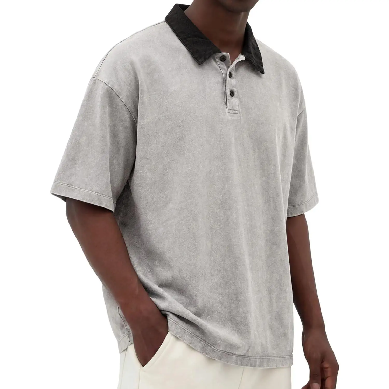 Vamtac Mens Oversized Polo Shirts Vintage Y2k Shirt Acid Wash Heavyweight Cotton Tee Short Sleeve Streetwear Tops