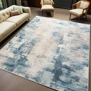 Blue Abstract Faux Cashmere Area Rug, Washable Non-Slip Backing Area Rug, Low Pile Area Rug for Living Room, Bedroom, Dining Room,4x6, 5x7, 6x9, 8x10, 9x12 Feet