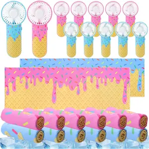 24 count Ice Cream Print  Gifts, Includes 12 Baseball Cooling Towels 40 x 12 Inch Workout Towels 12 Portable Mini Handheld Fan for  Party Team ,  Not Included