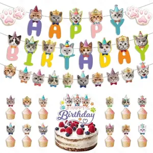 Pet Birthday Party Decorations Set, Cute Banner for Cat Dog Birthdays, Add Joyful Ceremony to Your Pet's Special Day