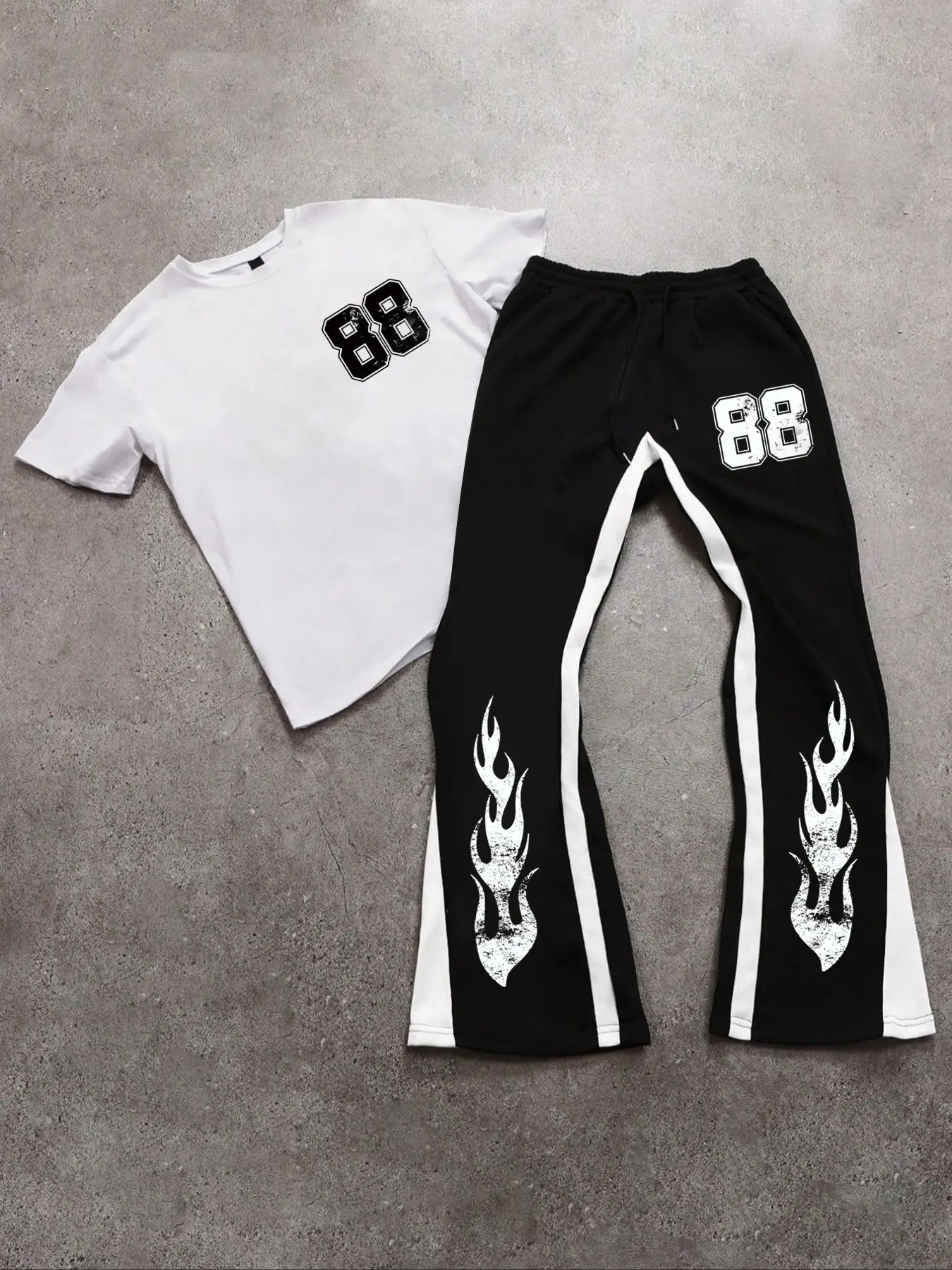 Men's letter print T-shirt and trousers two-piece set, featuring a round-neck short-sleeved T-shirt paired with trousers.  This casual, Classic, stylish, comfortable, and breathable set is suitable for all seasons.