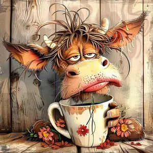 Paint By Numbers Kit On Canvas DIY Oil Art Cow Picture Home Wall Decor 30x30cm (D)