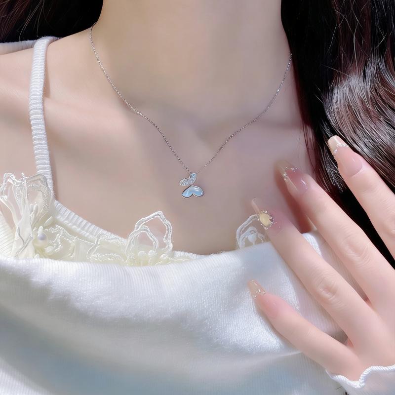S925 Silver Butterfly Mother of Pearl Zircon Pendant Necklace Luxury Gift For Her