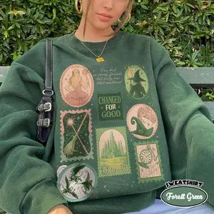 Vintage Wicked Changed For Good Stamps Sweatshirt, Defy Gravity Broomstick Magic Wand Sweater, Wizard Movie Inspired Shirts, Wicked Musical Fan Gift Hoodie