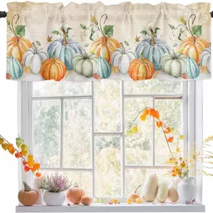 Harvest Pumpkin Print Half-Shade Curtain, Rustic Style Kitchen Window Drapes, Spring Decor, Thanksgiving & New Year Home Decoration
