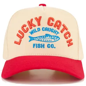 Lucky Catch Embroidered Letter On Two Tone Trucker Hat