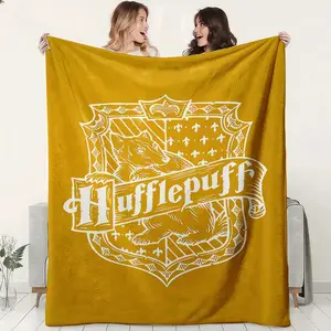 Magic World Flannel Blanket, Hufflepuff Crest HD Print, Soft Comfortable, Large Size, Office Nap Blanket, Sofa Blanket, Travel Cover