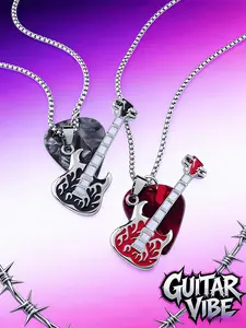 Fashion Trendy Hip Hop Guitar Pick Pendant Necklace, Unisex Design, Durable Music Lover Style Accessory, Perfect for Musicians, Stainless Steel, Music Enthusiast