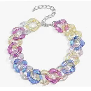 Chunky Acrylic Rainbow Cuban Link Chain Statement Necklace