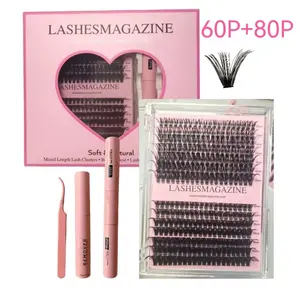 DIY Lashes Extensions Mega Volume 60P 80P Cluster Kit  Individual Lash Custers, Waterproof False Eyelash Fluffy Cosmetic Home Makeup