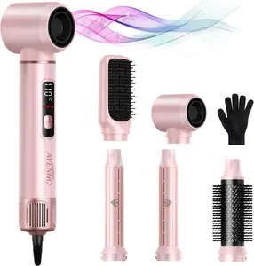AVENHO 5 in 1 Hair Styler for Woman with LED，Air Curling Wrap, Drying, Curling, Straightening & Volumizing, Hot Air Curler Dryer Brush Tool Set, Curl Styling Tools - Blush