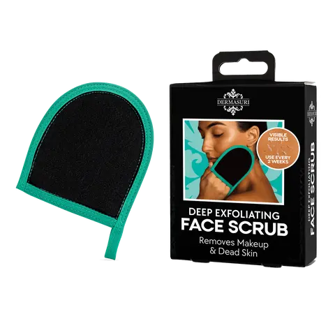 Dermasuri Black Exfoliating Face & Neck Glove - 88% Viscose Nontoxic Exfoliating Bath Tool, Bath Mitt Face Scrubs & Peels, Light Scrubber for Makeup Prep, Radiant Skin, Travel-Ready Women’s Shower Accessory (Wet Then Massage to Smooth)