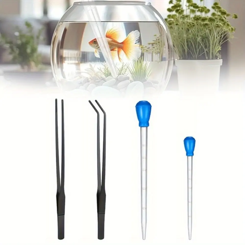Aquarium Coral Feeding Tool Kit - 2 Syringe Spot Feeders, 2 Stainless Steel Long Tweezers for Fish Tank Aquatic Plants, Reef Anemones, Lionfish, Reptiles