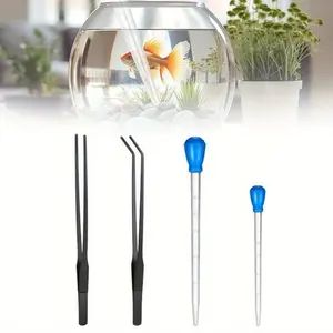 2 Pieces Aquarium Coral Feeder with 2 Pieces Stainless Steel Feeding Long Tweezers Syringe Spot Coral Feeder Reptile Feeding Tools for Aquatic Plant Reef Anemones Lionfish