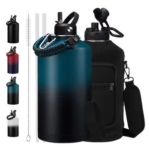 128 oz Insulated Water Bottle - 32 40 64 128 oz Stainless Steel Water Bottles with Straw & Spout Lids, Paracord Handle, Carrier Bag with Strap, Protective Cup Mat, Keep Cold-48H & Hot-12H