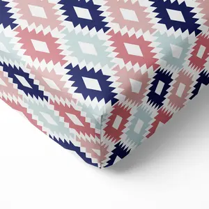 Bacati Emma & Liam Aztec 100% Cotton Percale Fitted Crib Sheet – Emma Aztec – Coral/Mint/Navy