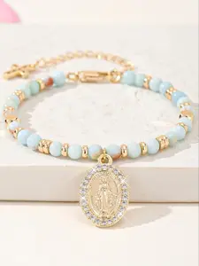 Guadalupe Virgin Mary Pendant Natural Stone Rosary Bracelet, Elegant 14k Beaded Bracelet, Religious Style for All Seasons, Exquisite Bracelet