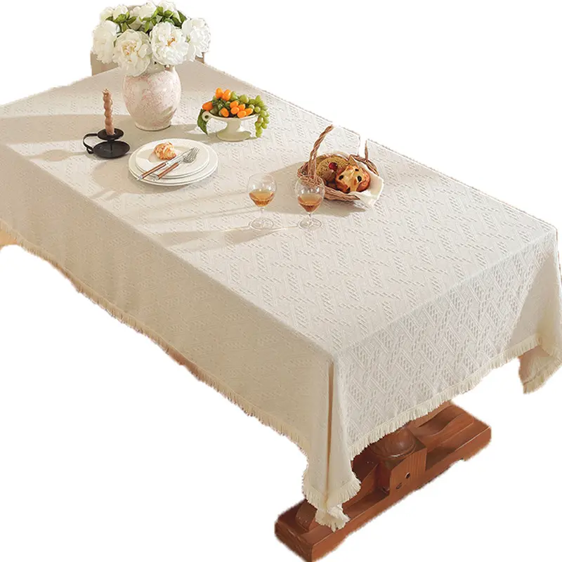 Solid Color French-Style Polyester Knit Tablecloth, 6-Style Multi-Size Rectangle Cover for Dorm Rooms, Light Luxury High-End Coffee Table, Six Styles