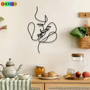 1pc Kissing Couple Metal Wall Art, Minimalist Line Art wall Scupltures Mural, Intricate Craftsmanship, Perfect for Valentines Day, Anniversary Decor, Perfect for Bedroom Living Room Studio Decor, Ideal Gift for Romantic Decor Enthusiasts.