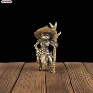 Brass Frog Wizard Statue, Guardian Mage Frog Figurine Desk Decor, Fantasy Bronze Sculpture Home Office Ornament, Lucky Toad Collectible, Aesthetic Cottagecore Bookshelf Zen Room Decor Gift for gifting collectors