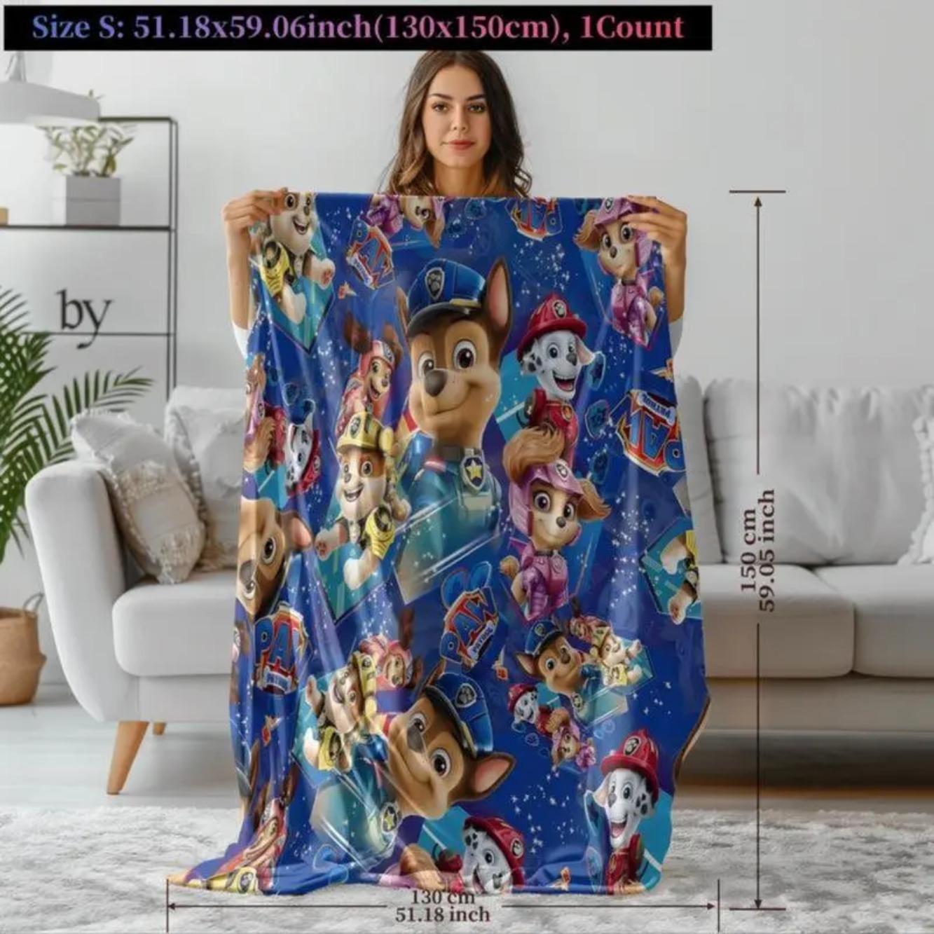 Paw Patrol Kids Blanket Soft Flannel Throw With Cartoon Puppy Print Lightweight Cozy Plush For Bed Sofa Travel All Seasons Toddler Boys Girls Birthday Holiday Gift Cute Decorative Blanket