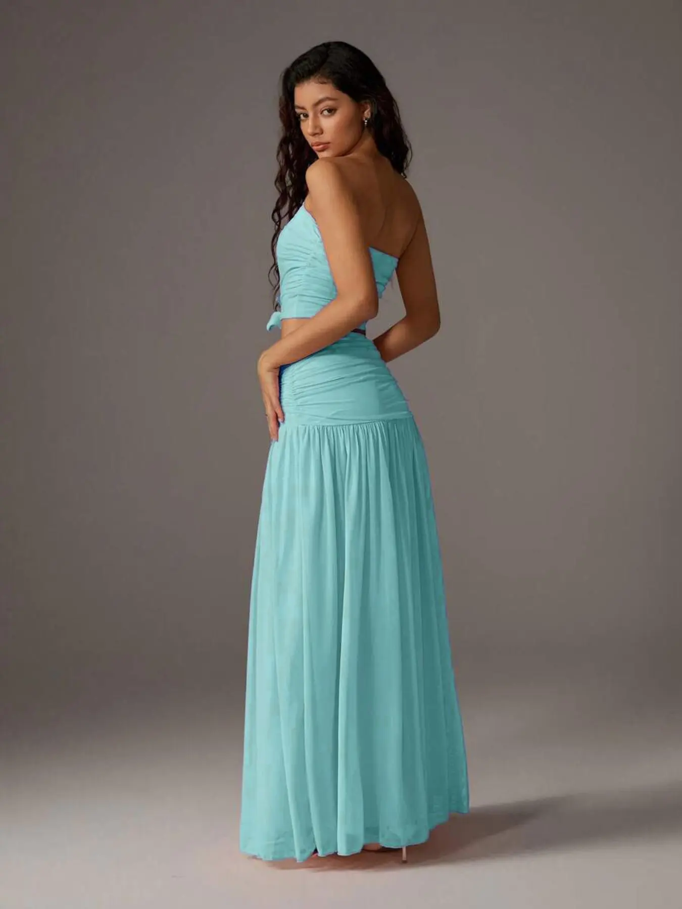 Women's Mesh Solid Color Bustier Top and Long Dress Two-Piece Set, Chic Elegant Slim-Fitting Plain Style, Perfect for Special Occasions - TikTok Shop Women's Mesh Solid Color Bustier Top and Long Dress Two-Piece Set, Chic Elegant Slim-Fitting Plain Style, Perfect for Special Occasions - TikTok Shop
