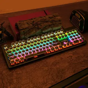 Wired, Lighted Mechanical Keyboard, Punk Style Round Keyboard with Colorful Light, Ergonomic Keyboard for Gaming, RGB Backlit Keyboard, Keyboard Round Caps