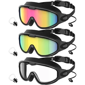 3 Pack Adult Swim Goggles, Wide View UV400 Anti-Fog Leakproof Swimming Glasses with Nose Clips, Unisex for Outdoor Water Sports,summervibes