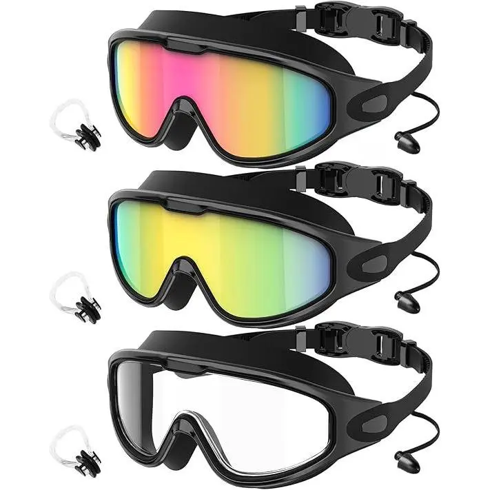 3 Pack Adult Swimming Goggles Set - Wide View UV400 Anti-Fog Leakproof Silicone Aquatic Swimming Goggles with Nose Clips, Unisex for Outdoor Water Sports,summerwins,bathingsuitwomenset