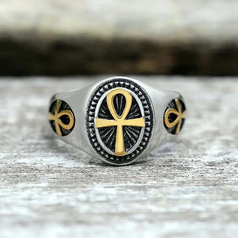 GTHIC Egyptian Ankh Stainless Steel Ring for Men Daily Wear Statement Jewelry