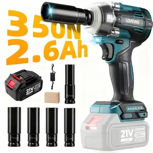 LOVEWE Cordless Impact Wrench 1/2", 2200RPM Electric Wrench with 1x2.6Ah Battery and Fast Charger, Electric Impact Gun with 5 Sockets and Full Accessory, 21V High Torque Power Impact Driver for Car Home
