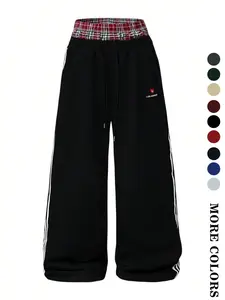 Women's Sporty Athletic H-Type Loose-Fit Knitted Trousers, Fall&winter Streetwear, Elastic Waist Drawstring, Los Angeles Slogan, Versatile & Comfortable