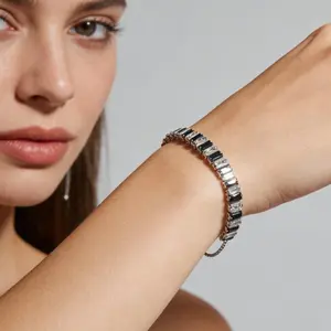 Two-tone Black & White Artificial Crystal Bracelet Classic Tennis Bracelet Premium Zircon 18 cm Hypoallergenic Western Style Energy Grounding Protective Stone
