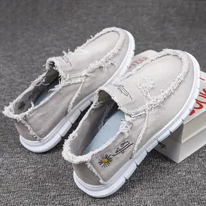 Mens Comfy Canvas Slip-On Loafers - Breathable, Non-Slip, Soft Sole, Durable, Casual, Round Toe, Solid Color Shoes for Daily Walking - All-Season, PU Sole, Fabric Insole, No Lining