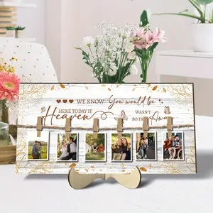Wooden Photo Frame, 1 Count Memory Table Sign with 6 Counts Clips, Photo Display Sign, Home Decor for Living Room Bedroom, Vanity Decor Accessories