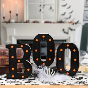 3pcs LED Marquee Lighted BOO Letters - Self-Lit Glow Indoor/Outdoor Halloween Party Decorations with Black Frame & Orange Lights, Battery-Powered (AA Batteries Not Included) - Durable Plastic Construction for Wall-Mounted or Tabletop Displa