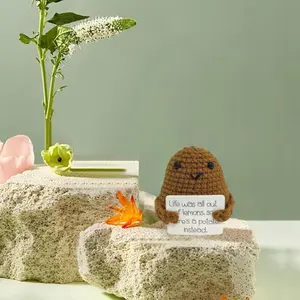 3 Pcs Positive Crochet Emotional Support Potato Pickle Pineapple, Mini Funny Knitted Wool Toy with Encouraging Messages - Office & Travel  Ideal for Home